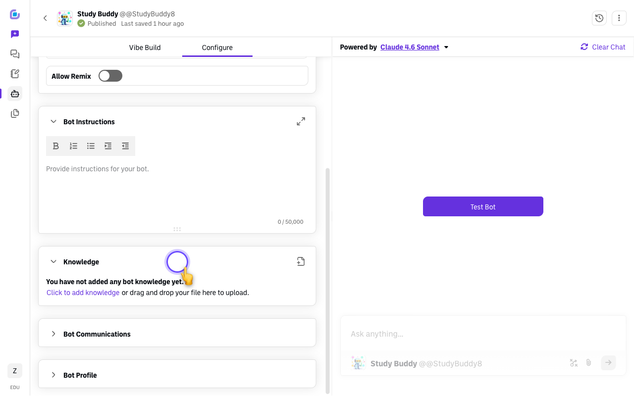 bot knowledge section