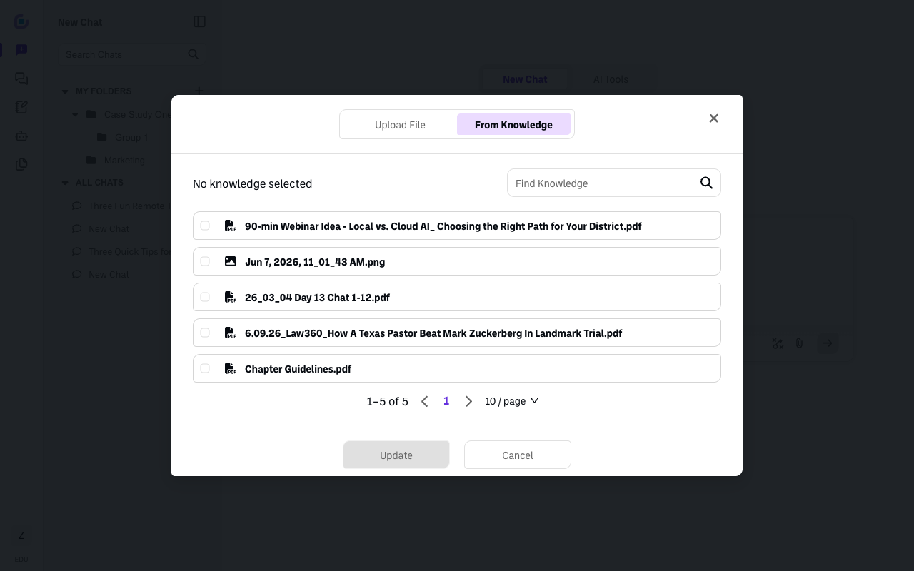 attach from knowledge tab