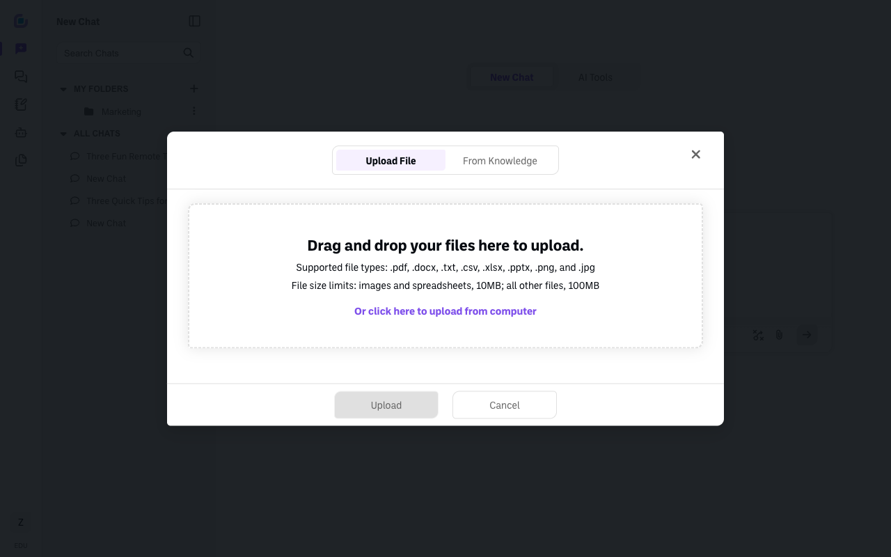 attach upload file tab
