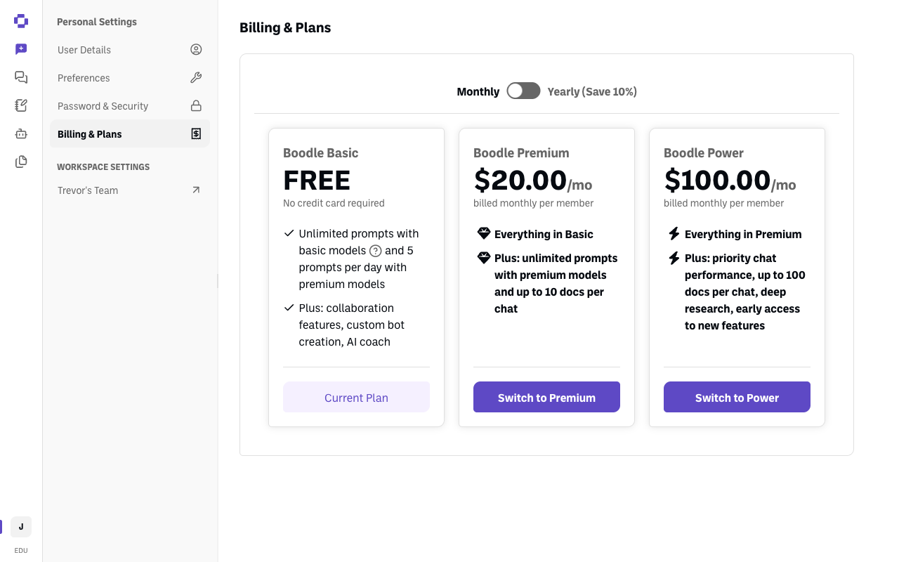 billing plans page