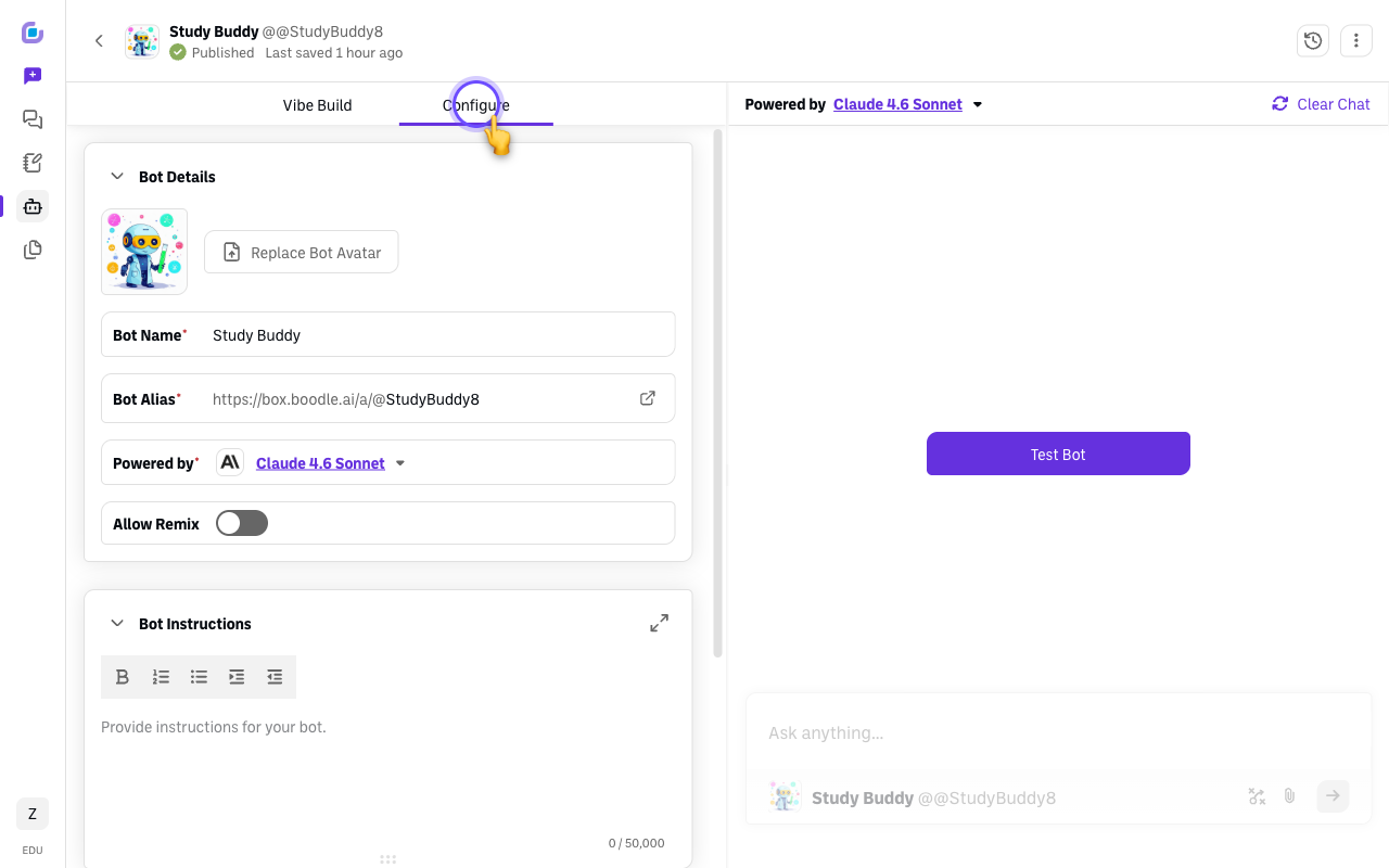 bot configure tab
