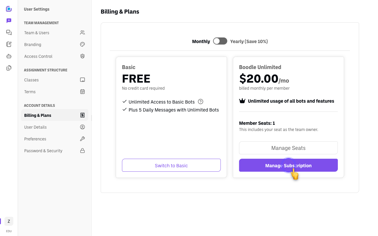 billing manage subscription